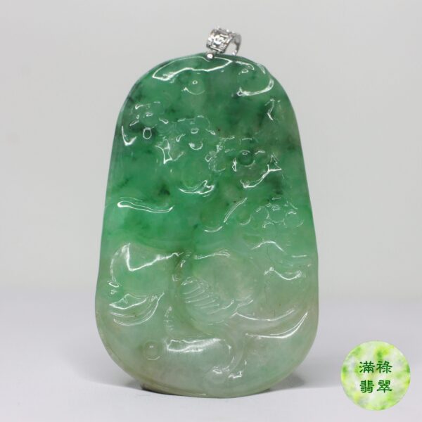 18K白金鑽石鑲A貨翡翠玉器花鳥牌/香港翡翠證書M42745