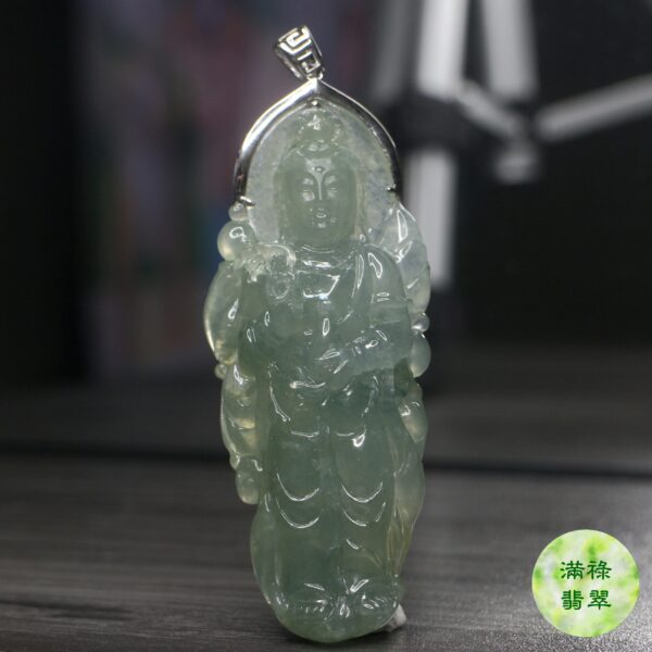18k白金鑲翡翠玉器立體大觀音吊墜/附香港翡翠鑑定證書SC151856