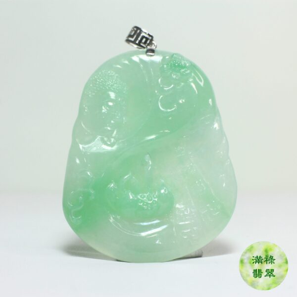 18k白金吊墜扣鑲翡翠玉器佛祖釋迦牟尼佛吊墜