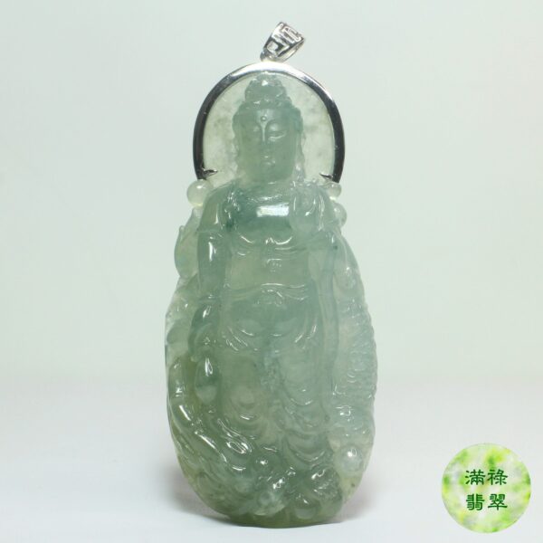 18k白金鑲翡翠玉器立體精工觀音玉吊墜 /附香港翡翠鑑定證書SC151861