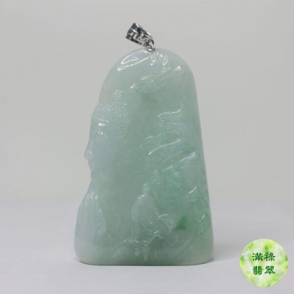 18k白金吊墜扣鑲翡翠玉器佛祖釋迦牟尼玉吊墜