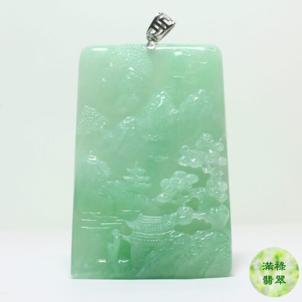 18k白金吊墜扣鑲翡翠玉器佛祖釋迦牟尼玉吊墜/附香港翡翠鑑定證書SC161843