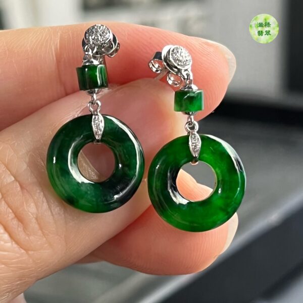 平安環翡翠耳環,18K翡翠,翡翠,玉器,A貨玉,翡翠玉器,耳釘,平安扣,