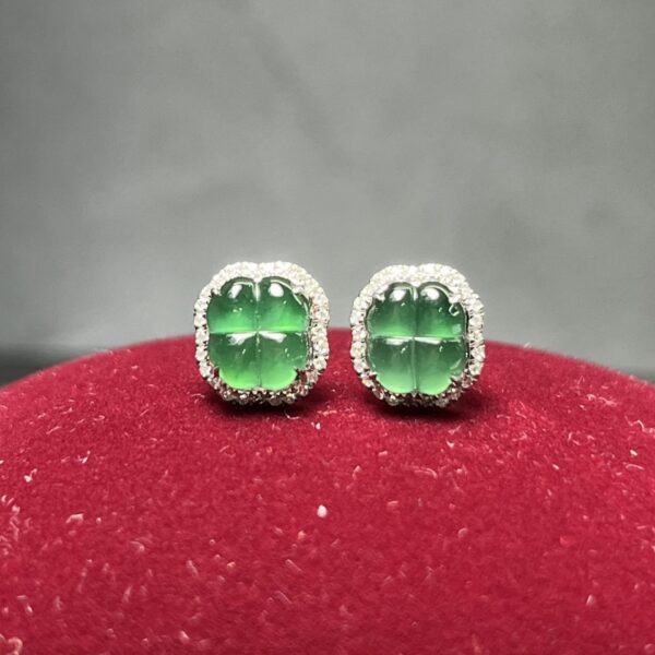 翡翠耳環,18K翡翠,翡翠,玉器,A貨玉,翡翠玉器,耳釘,四葉草,翡翠鑑定證,玉,