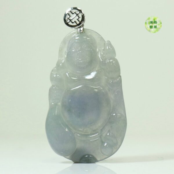18k翡翠A貨玉器紫羅蘭布袋佛翡翠吊墜 翡翠介紹:布袋佛玉吊墜,布袋和尚即彌勒佛乃未來之佛,能帶給人們福氣、祥和之氣,以祈盼美好的明天。