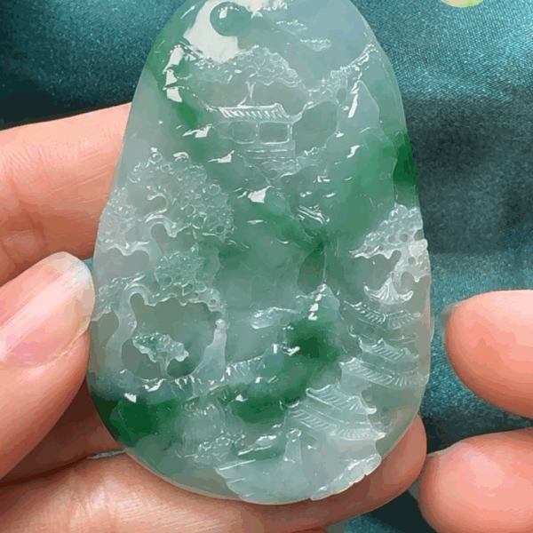 翡翠A貨玉器翡翠山水牌 62-41-6.6mm