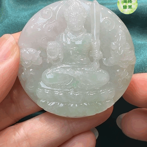 翡翠A貨玉器不動明王翡翠吊墜 約50 x 8.4mm