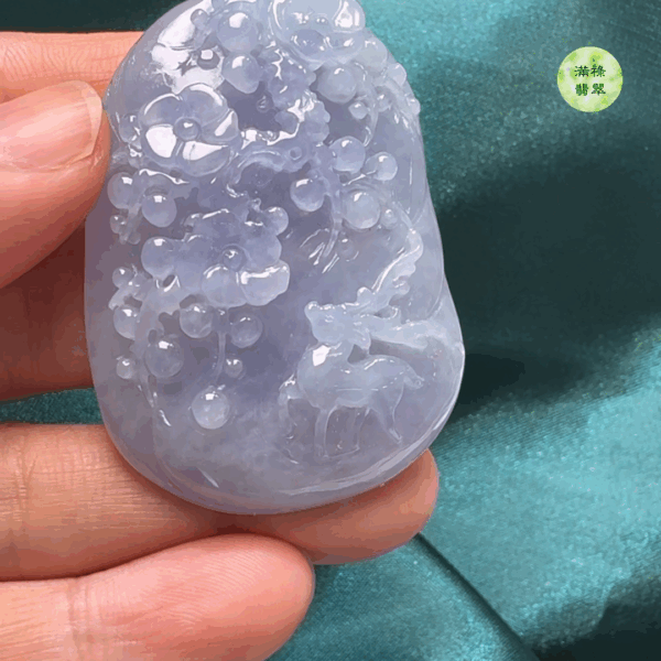 翡翠A貨玉器紫羅蘭梅花鹿 50-35-9mm