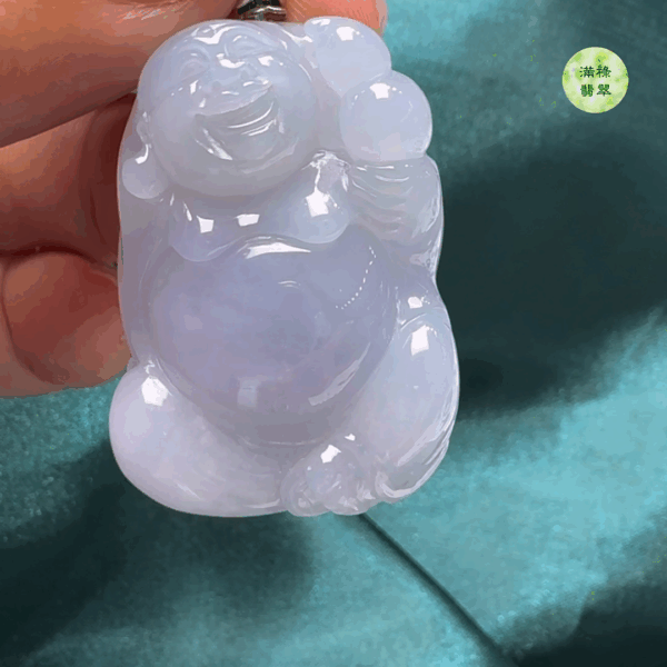 翡翠A貨玉器紫羅蘭彌勒佛公吊墜35-26-9.7mm