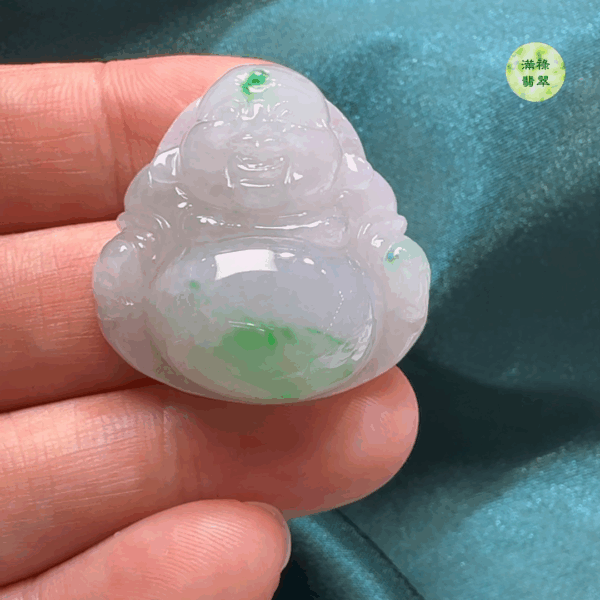 18K翡翠A貨玉器彌勒佛公吊墜29-29-11mm