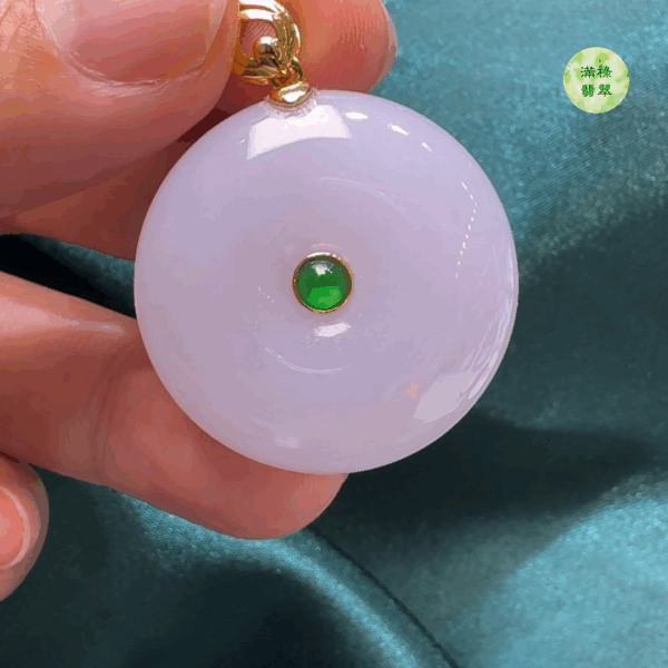 18K翡翠A貨玉器平安扣算盤珠吊墜 主石直徑28.3mm-厚度11mm