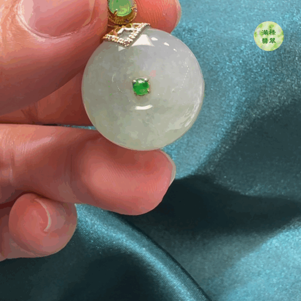 18K翡翠A貨玉器平安扣算盤珠吊墜主石直徑20mm-厚度11mm