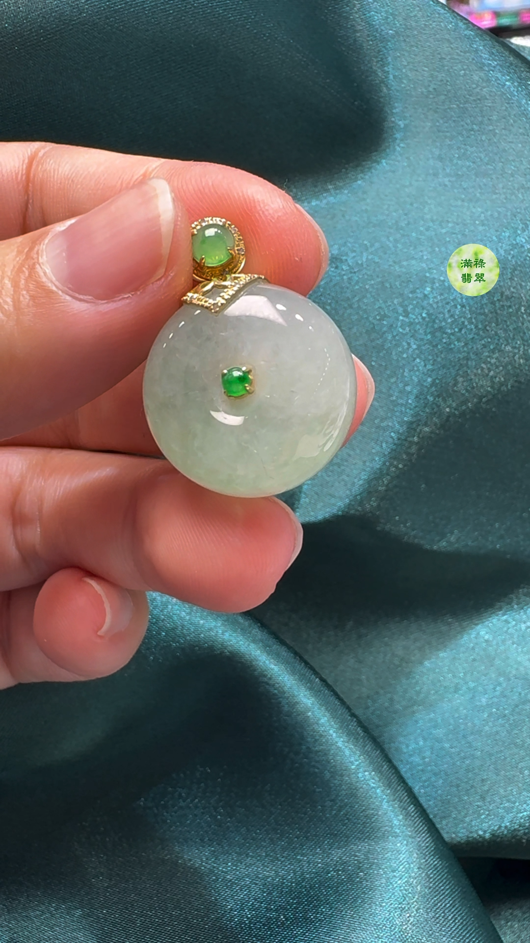 18K翡翠A貨玉器平安扣算盤珠吊墜主石直徑20mm-厚度11mm 3 18K翡翠A貨玉器平安扣算盤珠吊墜主石直徑20mm-厚度11mm - Image 3