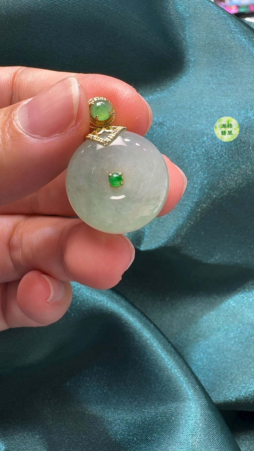 18K翡翠A貨玉器平安扣算盤珠吊墜主石直徑20mm-厚度11mm 4 18K翡翠A貨玉器平安扣算盤珠吊墜主石直徑20mm-厚度11mm - Image 4