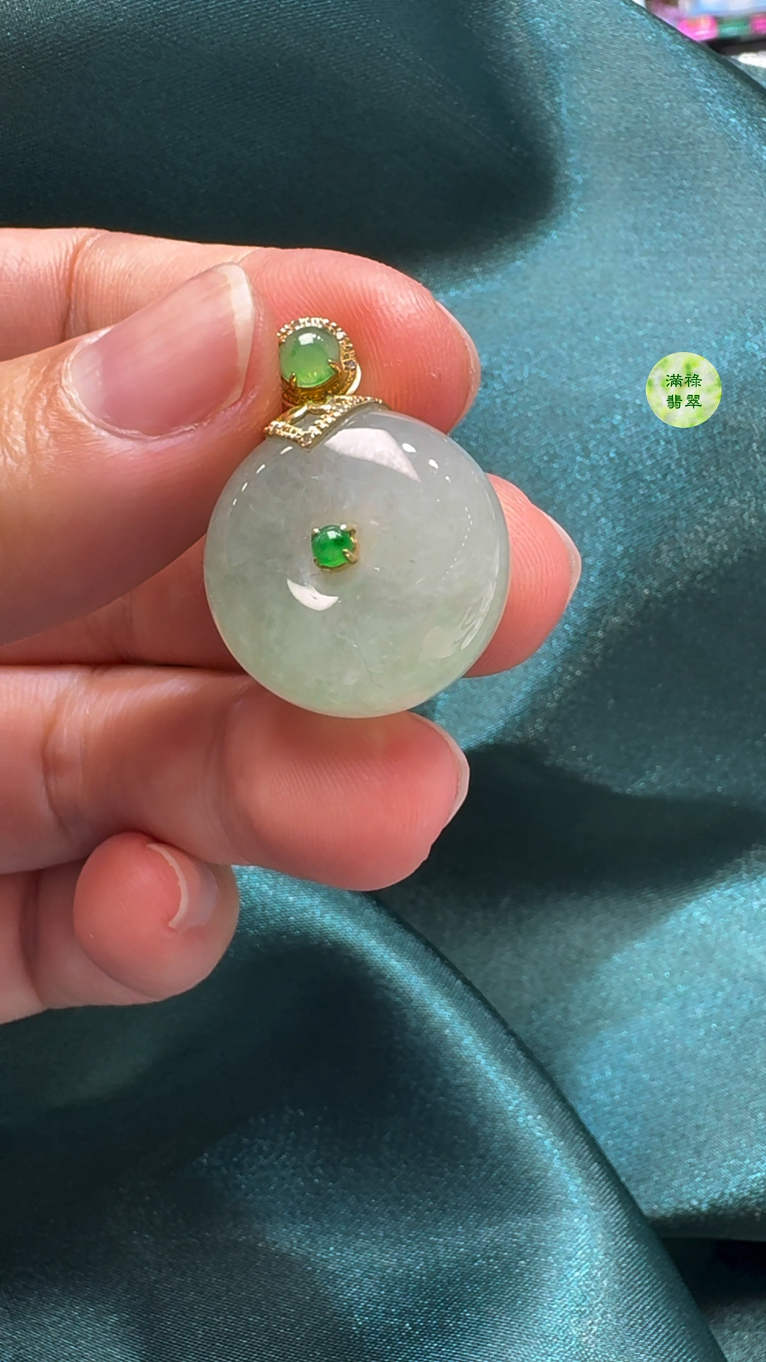 18K翡翠A貨玉器平安扣算盤珠吊墜主石直徑20mm-厚度11mm 5 18K翡翠A貨玉器平安扣算盤珠吊墜主石直徑20mm-厚度11mm - Image 5