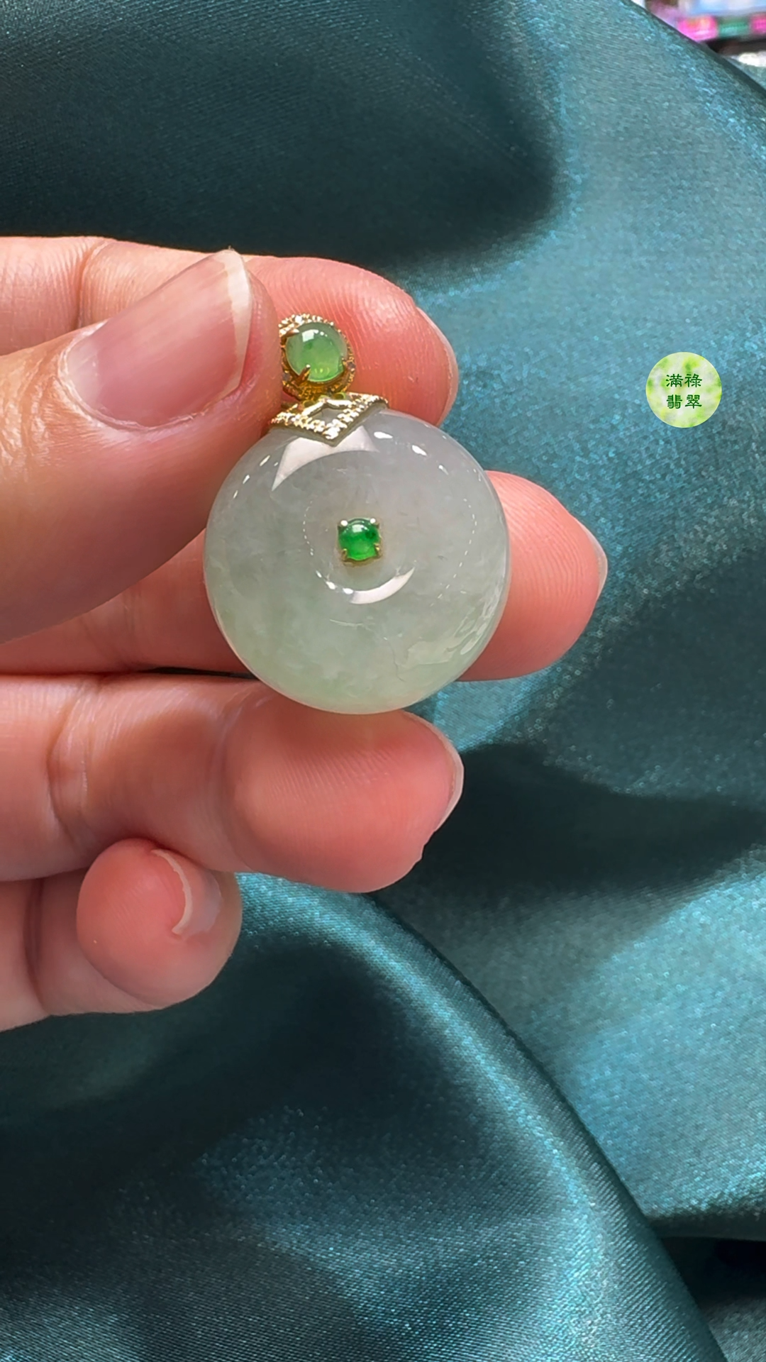 18K翡翠A貨玉器平安扣算盤珠吊墜主石直徑20mm-厚度11mm 6 18K翡翠A貨玉器平安扣算盤珠吊墜主石直徑20mm-厚度11mm - Image 6