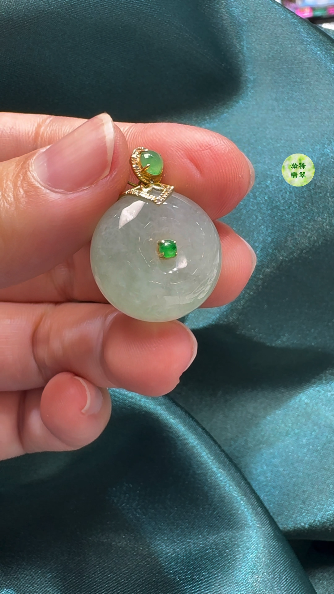 18K翡翠A貨玉器平安扣算盤珠吊墜主石直徑20mm-厚度11mm 7 18K翡翠A貨玉器平安扣算盤珠吊墜主石直徑20mm-厚度11mm - Image 7