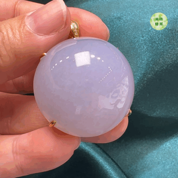 18K翡翠A貨玉器紫羅蘭蛋面翡翠吊墜 主石 直徑 31mm厚度21mm