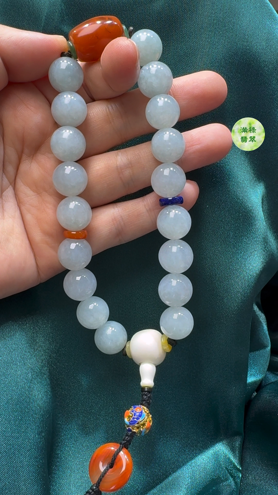 翡翠A貨玉器圓珠手佛珠手持12mm 3 翡翠A貨玉器圓珠手佛珠手持12mm - Image 3