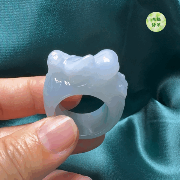 翡翠A貨玉器女姿態玉扳指翡翠戒指外徑38内徑20.6寬14.5mm