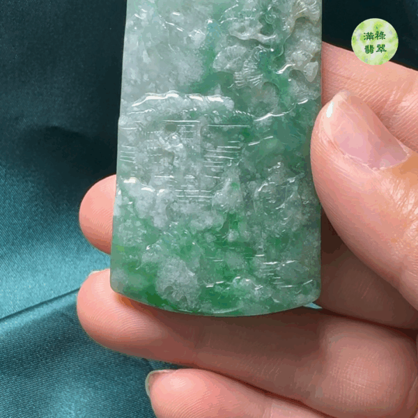 翡翠A貨玉器意境三顧茅廬翡翠吊墜59-39-5.5mm