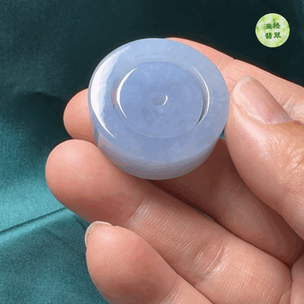 翡翠A貨玉器紫羅蘭平安扣套環吊墜19-11mm