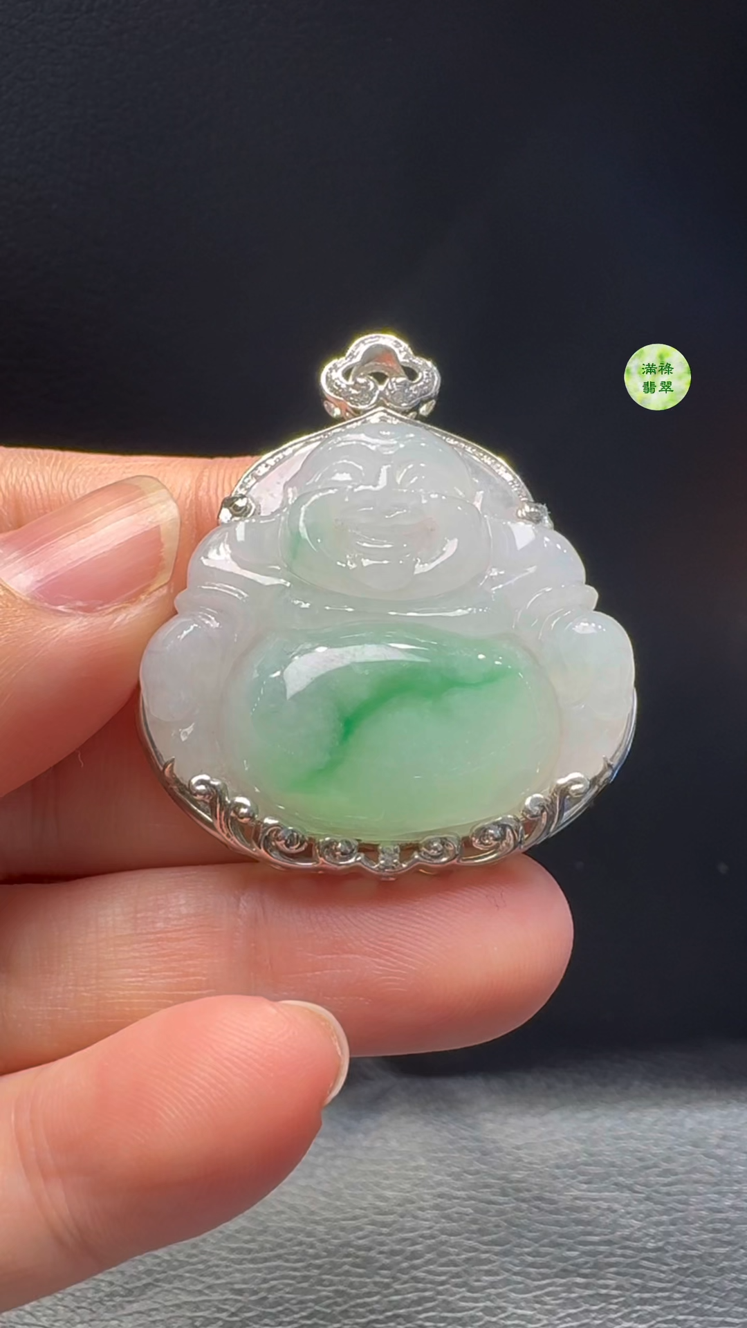 18K翡翠A貨玉器彌勒佛公翡翠吊墜 整個43-36-9.8mm 主石30-34mm 1 18K翡翠A貨玉器彌勒佛公翡翠吊墜 整個43-36-9.8mm 主石30-34mm