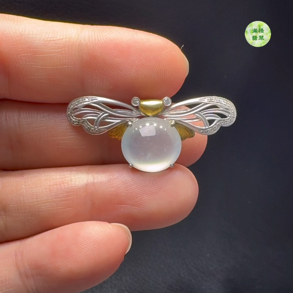 18K翡翠A貨玉器蜜蜂翡翠翡翠吊墜 整個 15-34-7.2mm主石11-12-3mm