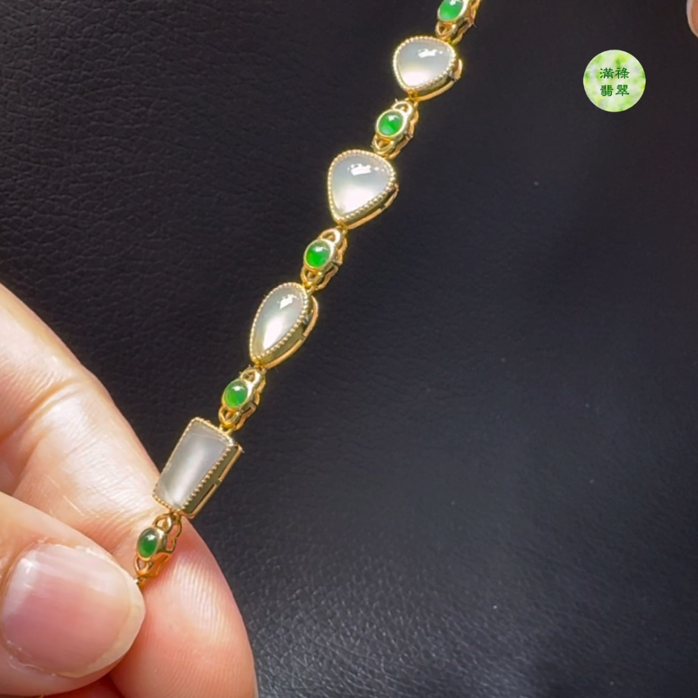 18K翡翠A貨玉器翡翠手鏈 18K黃金