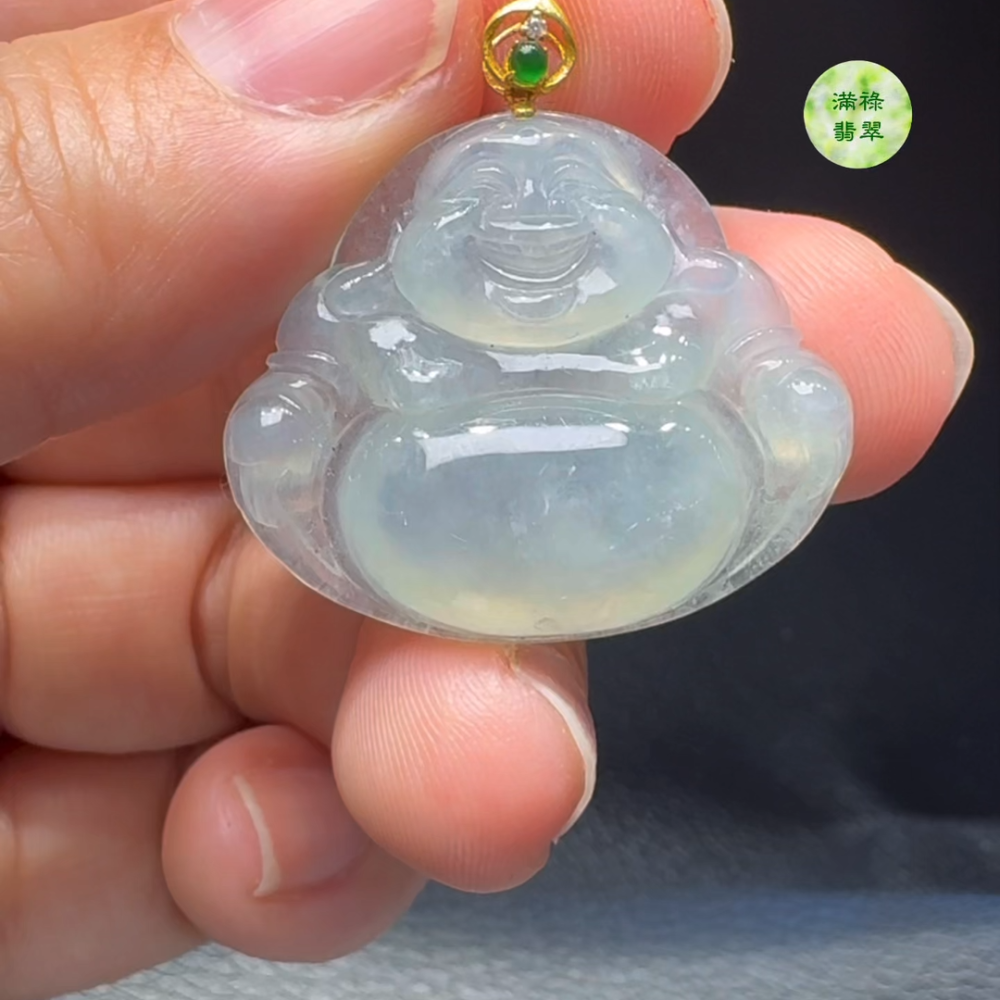18K翡翠A貨玉器彌勒佛公翡翠吊墜 主石25-30-5.8mm