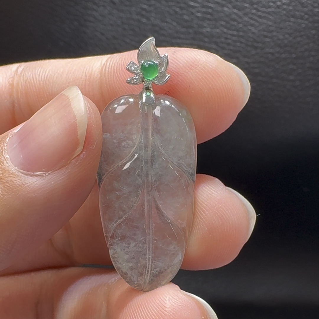 18K翡翠A貨玉器玉葉樹葉翡翠吊墜 整個 37-15-3.3mm 4 18K翡翠A貨玉器玉葉樹葉翡翠吊墜 整個 37-15-3.3mm - Image 4