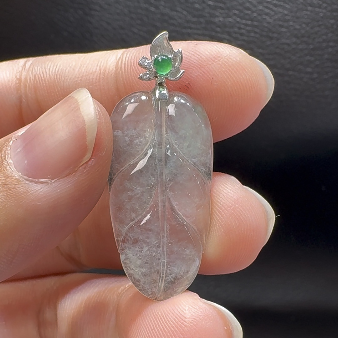 18K翡翠A貨玉器玉葉樹葉翡翠吊墜 整個 37-15-3.3mm 5 18K翡翠A貨玉器玉葉樹葉翡翠吊墜 整個 37-15-3.3mm - Image 5