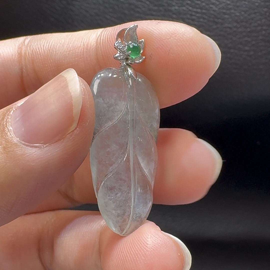 18K翡翠A貨玉器玉葉樹葉翡翠吊墜 整個 37-15-3.3mm 6 18K翡翠A貨玉器玉葉樹葉翡翠吊墜 整個 37-15-3.3mm - Image 6