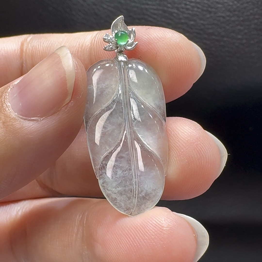 18K翡翠A貨玉器玉葉樹葉翡翠吊墜 整個 37-15-3.3mm 7 18K翡翠A貨玉器玉葉樹葉翡翠吊墜 整個 37-15-3.3mm - Image 7