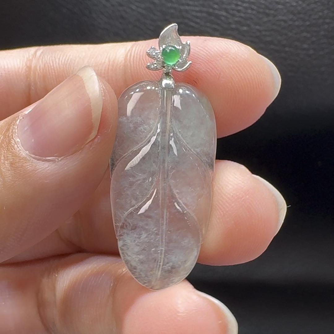 18K翡翠A貨玉器玉葉樹葉翡翠吊墜 整個 37-15-3.3mm 8 18K翡翠A貨玉器玉葉樹葉翡翠吊墜 整個 37-15-3.3mm - Image 8