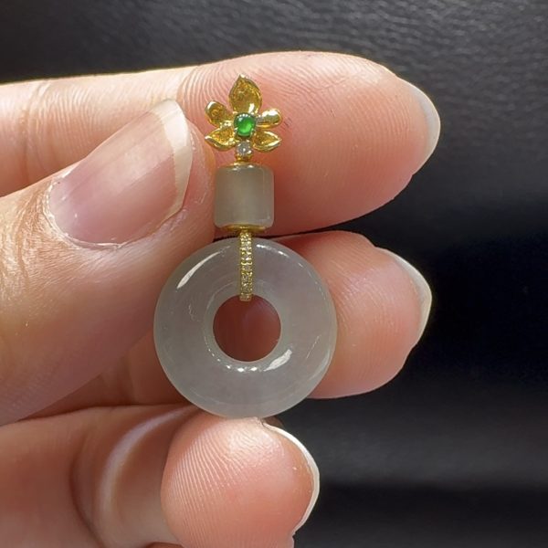 18K翡翠A貨玉器平安扣平安環翡翠吊墜 整個 27.8-15-3.9mm