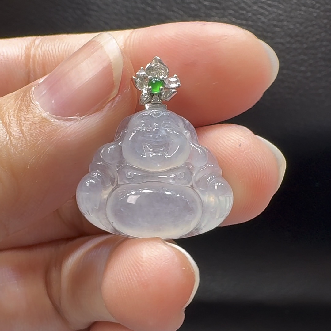 18K翡翠A貨玉器玉佛公彌勒佛翡翠吊墜 整個 25-21-5.7mm 7 18K翡翠A貨玉器玉佛公彌勒佛翡翠吊墜 整個 25-21-5.7mm - Image 7