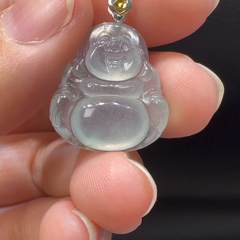 18K翡翠A貨玉器玉佛公彌勒佛翡翠吊墜 26-19-4.7mm
