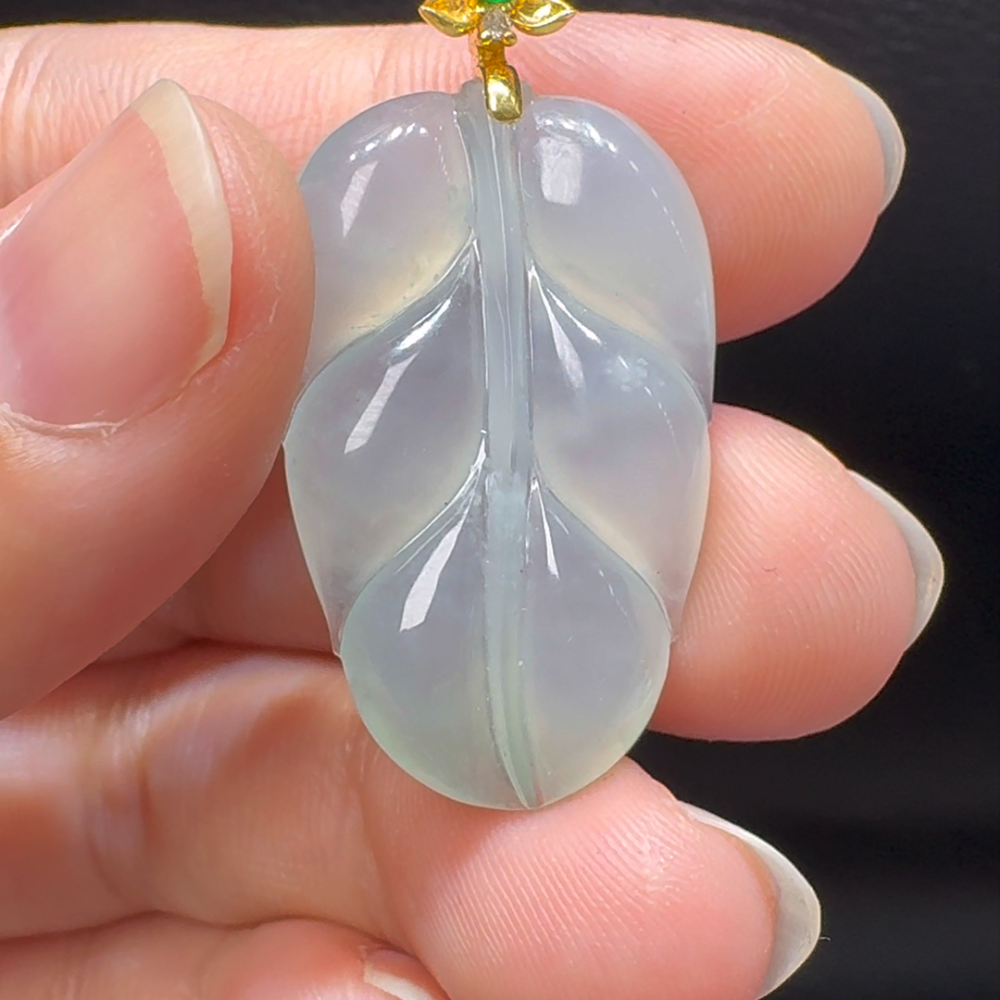 18K翡翠A貨玉器樹葉玉葉翡翠吊墜 整個 38-19-3.9mm