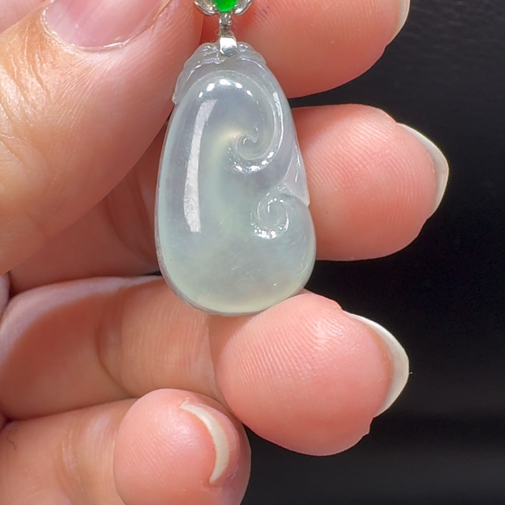 18K翡翠A貨玉器如意翡翠吊墜 整個 32-14-4.6mm