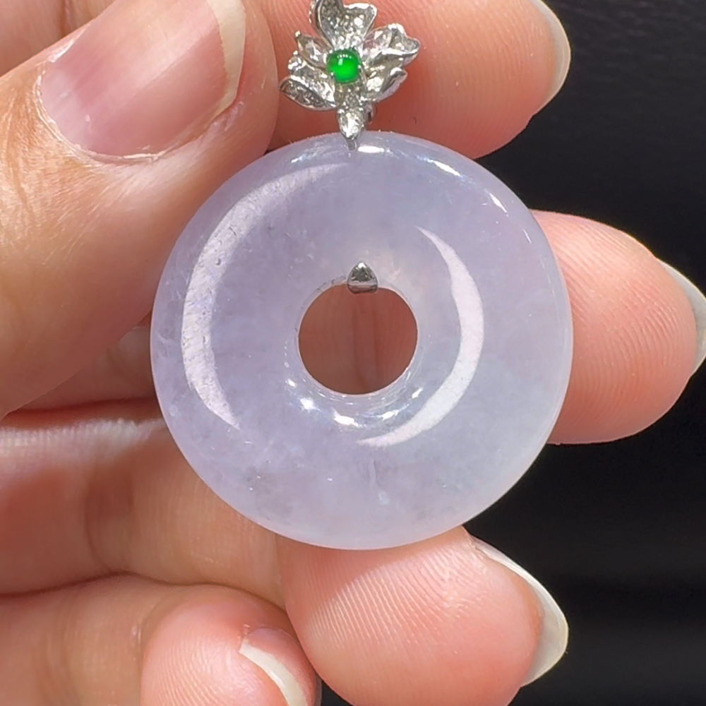18K翡翠A貨玉器平安扣平安環翡翠吊墜 尺寸：整個 35-25-5.7mm