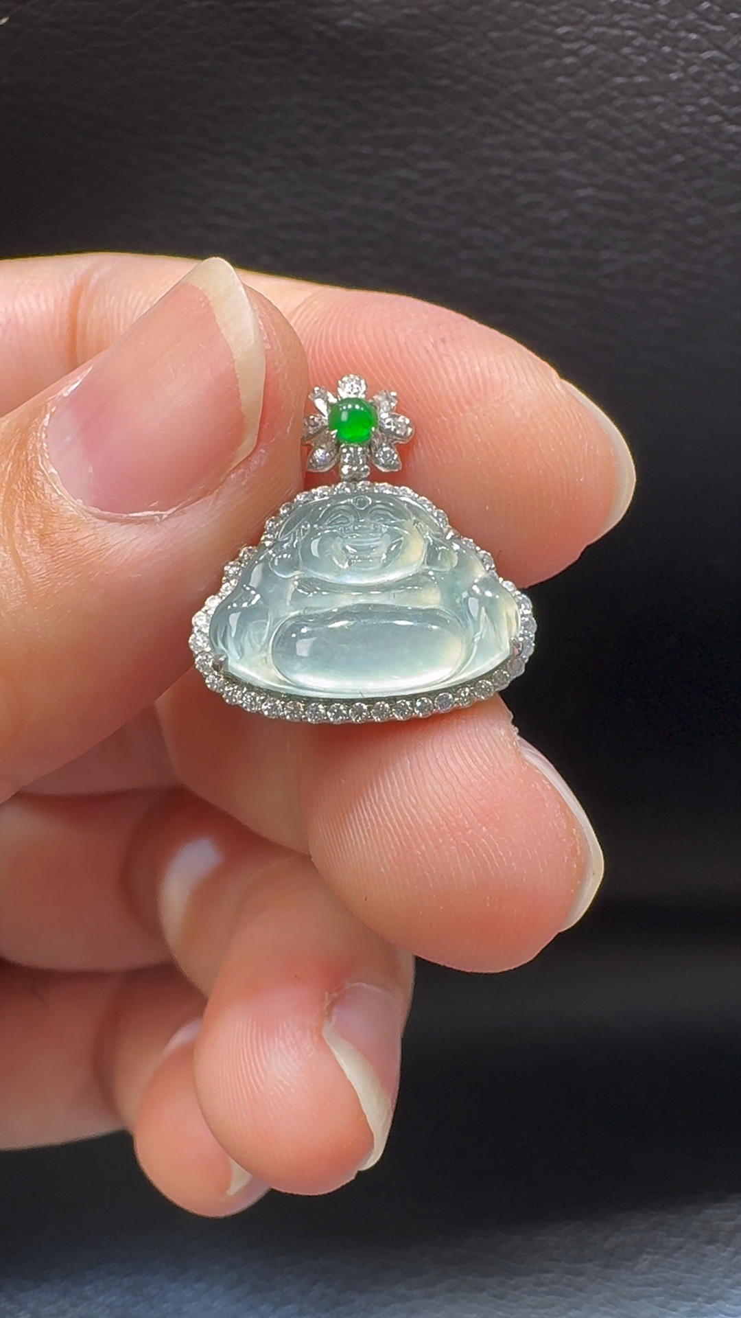 18K翡翠A貨玉器玉佛公彌勒佛翡翠吊墜 整個 18-18-5.7mm 1 18K翡翠A貨玉器玉佛公彌勒佛翡翠吊墜 整個 18-18-5.7mm