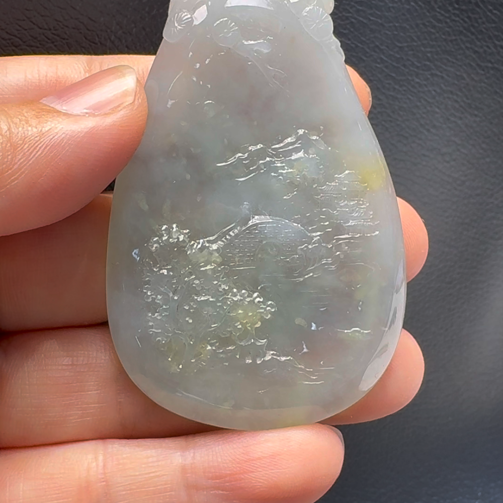 翡翠A貨玉器山水牌翡翠吊墜 68-43-5.8mm