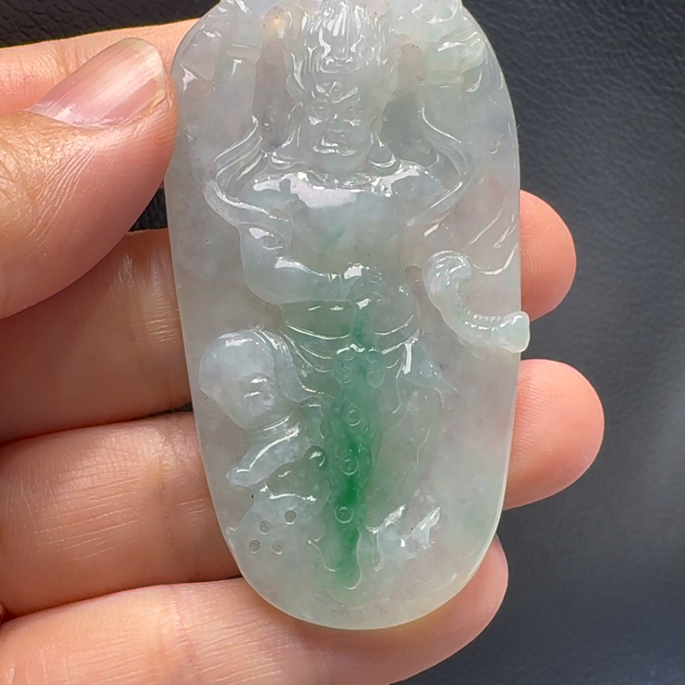 翡翠A貨玉器不動明王翡翠吊墜 64-35-8mm