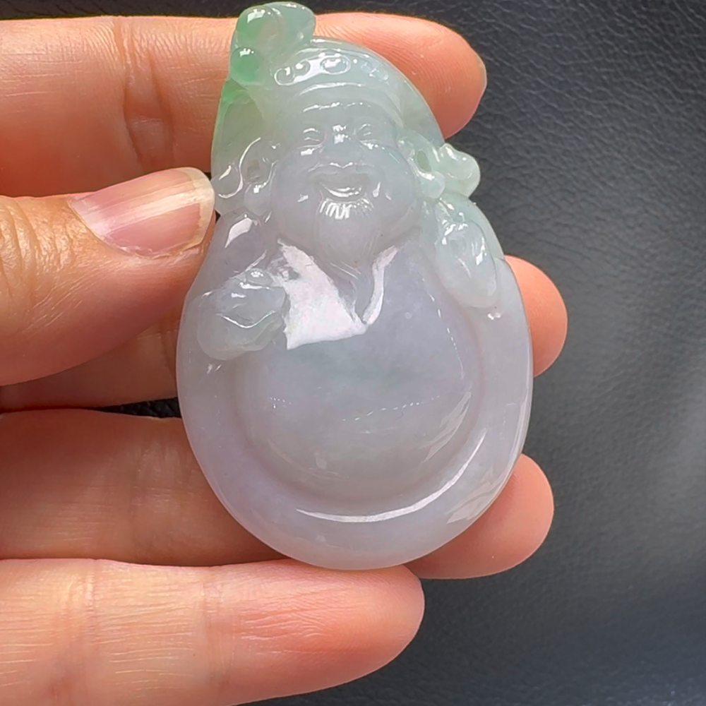 翡翠A貨玉器財神翡翠吊墜 55-36-11mm