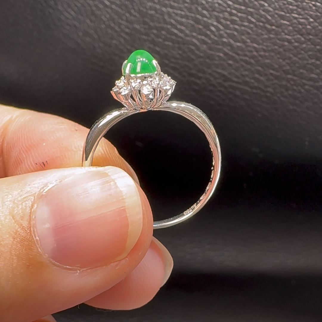 18K翡翠A貨玉器蛋面翡翠戒指 尺寸:主石6.7-4.6mm 7 18K翡翠A貨玉器蛋面翡翠戒指 尺寸:主石6.7-4.6mm - Image 7