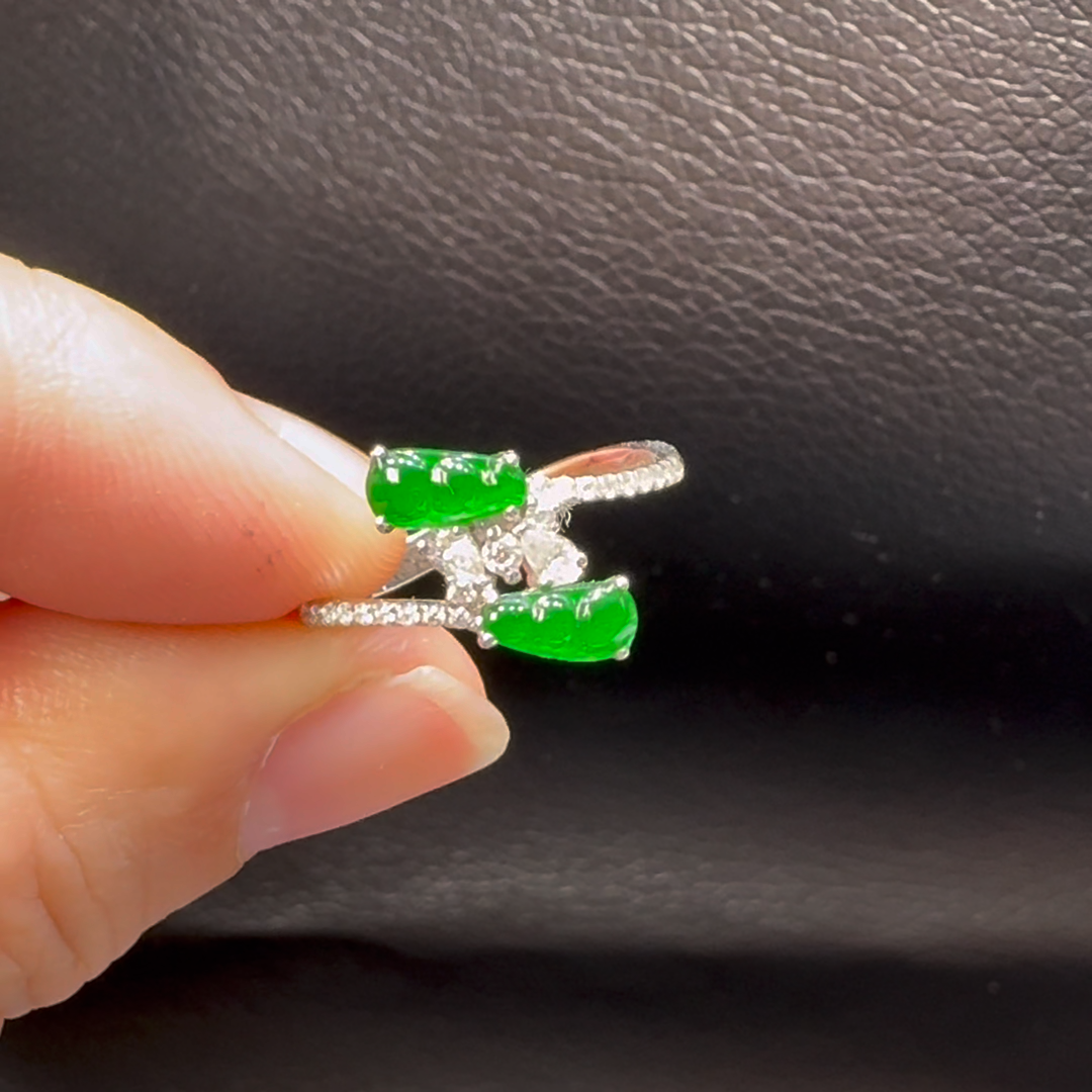 18K翡翠A貨玉器福豆翡翠戒指 主石6-3.1mm 2 18K翡翠A貨玉器福豆翡翠戒指 主石6-3.1mm - Image 2