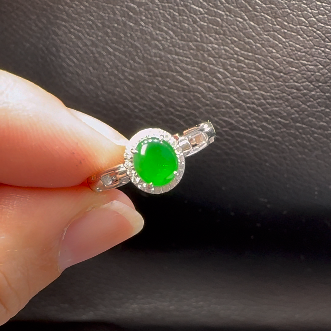 18K翡翠A貨玉器蛋面翡翠戒指 主石5.7-5mm 1 18K翡翠A貨玉器蛋面翡翠戒指 主石5.7-5mm