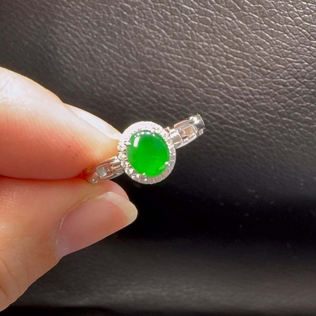 18K翡翠A貨玉器蛋面翡翠戒指 主石5.7-5mm 2 18K翡翠A貨玉器蛋面翡翠戒指 主石5.7-5mm - Image 2