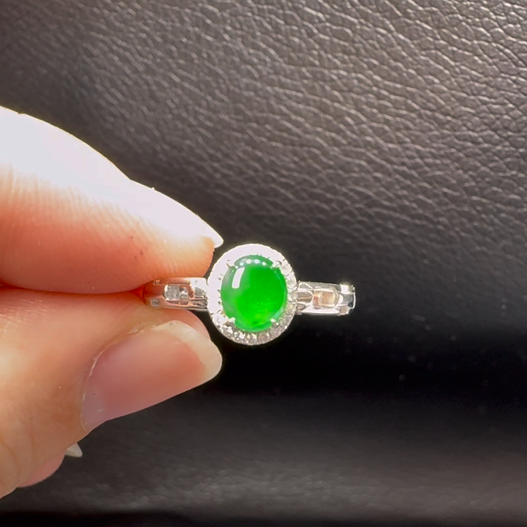 18K翡翠A貨玉器蛋面翡翠戒指 主石5.7-5mm 3 18K翡翠A貨玉器蛋面翡翠戒指 主石5.7-5mm - Image 3